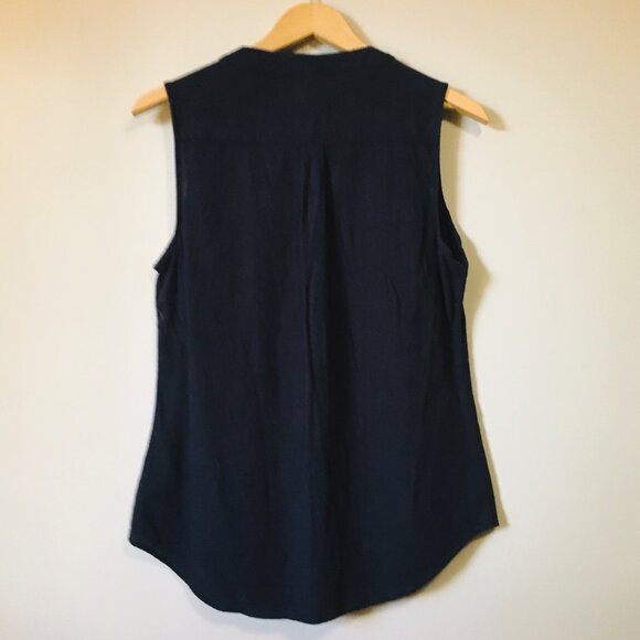 Weatherproof Vintage Navy Linen Rayon Blend Button Down Sleeveless Top - Picture 2 of 11